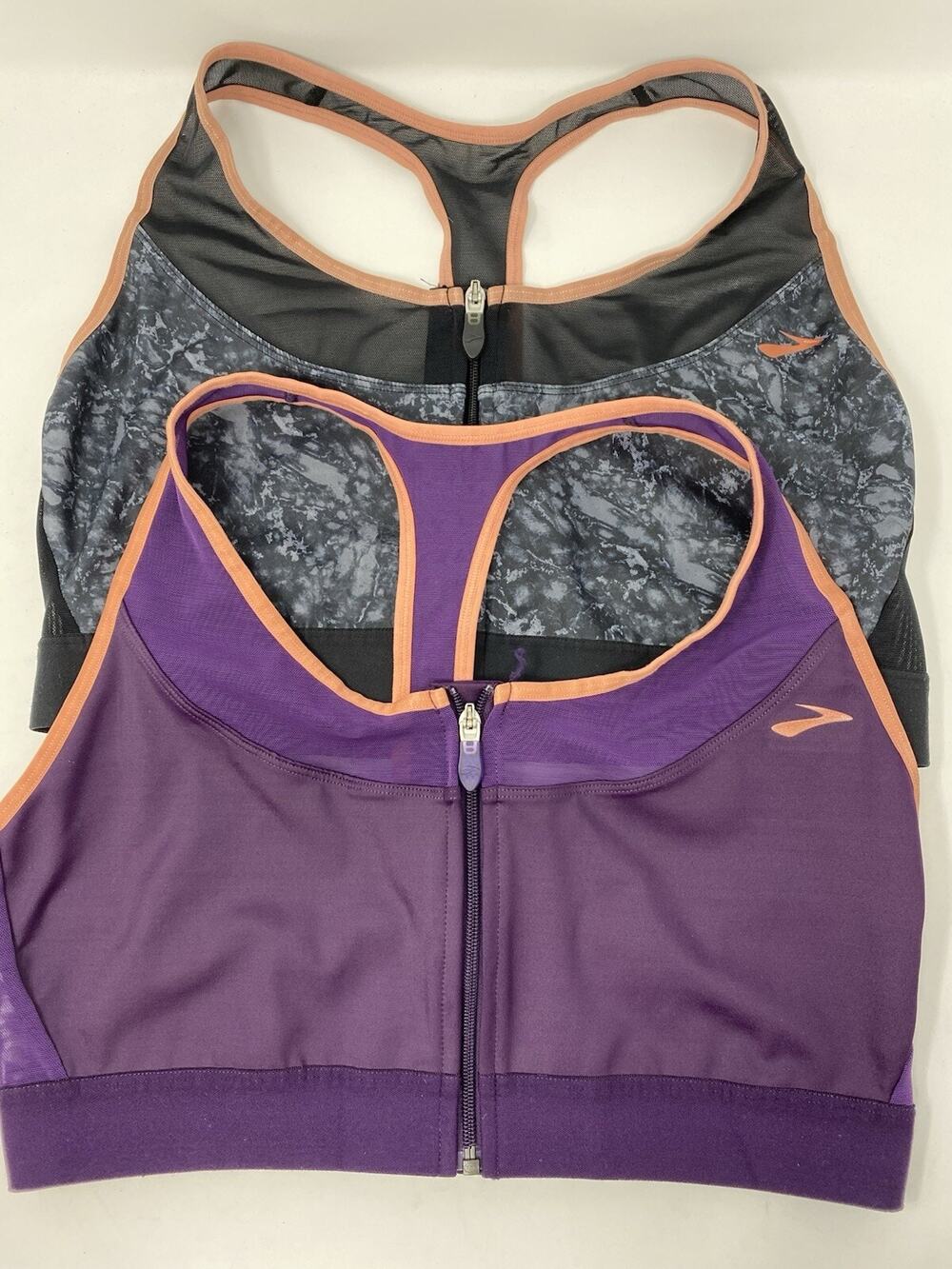 Lot of 2 BROOKS Sports Bras Womens XXL Purple Wireless Zip Up Front Racer Back